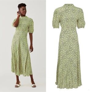 Ghost London • Luella Dress midi puff sleeve Sophie leaf print rayon